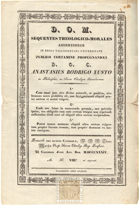 Advertisement for the examination for the Degree of Bachelor at the University of Valladolid