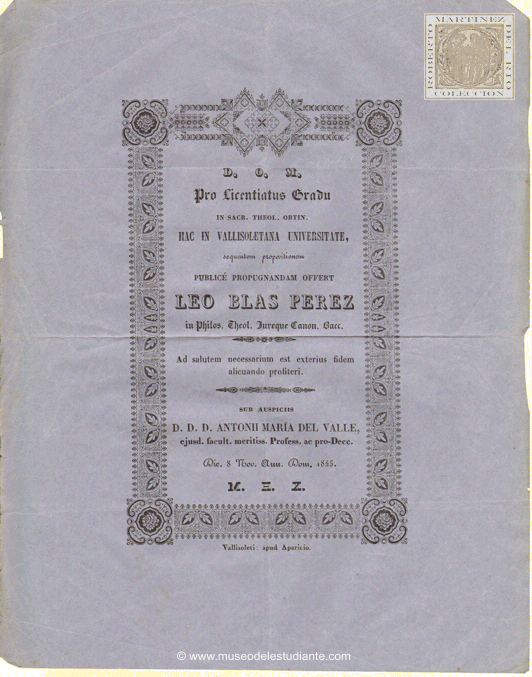 Advertisement for the examination for the Degree of Licenciado at the University of Valladolid