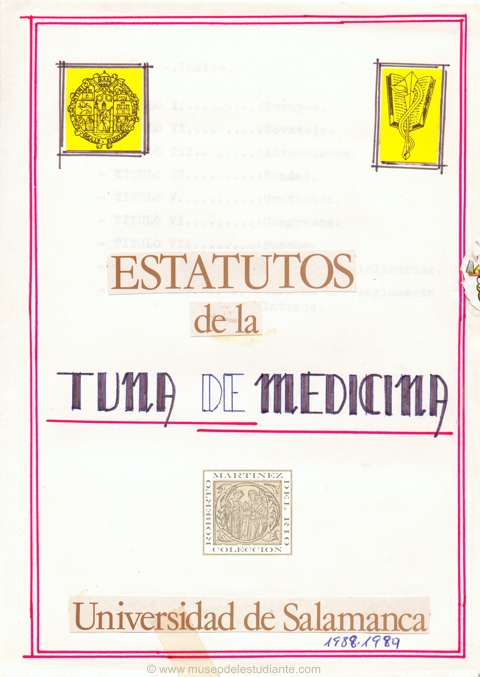 Statutes and activity book of the Tuna de Medicina de Salamanca