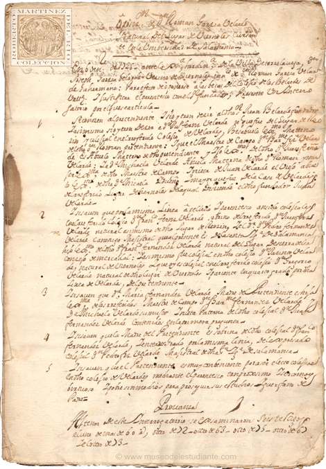 Oposición de un estudiante salmantino a la beca de Colegio de los Velardes de Valladolid 1726