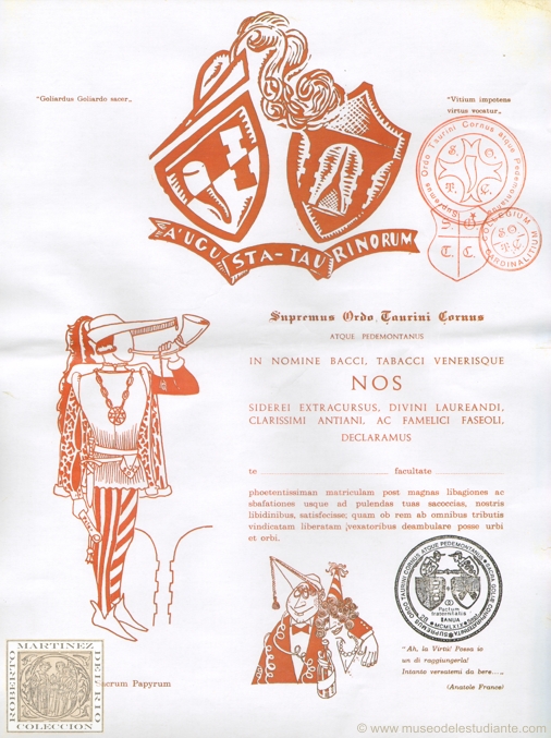 Papiro de ingreso en la orden golirdica del Supremus Ordo Taurini Cornus