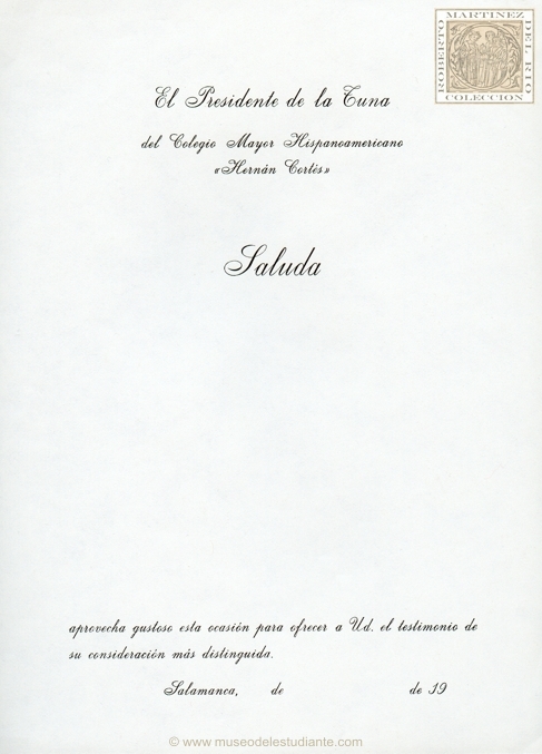 Letter from the Tuna del Colegio Mayor Hispanoamericano Hernán Cortés