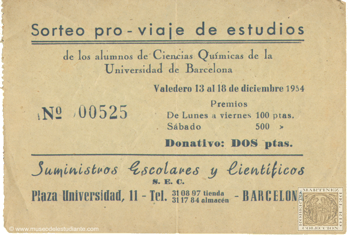 Pro-Study trip raffle of the students in Chemistry at the University of Barcelona