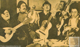 Los actores Alfonso del Real, Antonio Casal, Venancio Muro, Snchez Polack... vestidos de tunos y cantando clavelitos