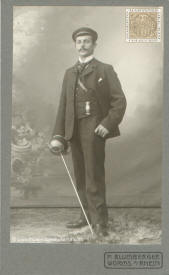 A German university student brandishing his sword (Korbschlger or Korb)