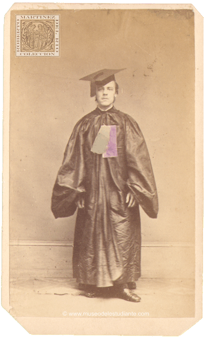 An american student of Philadelphia in graduation cap and gown