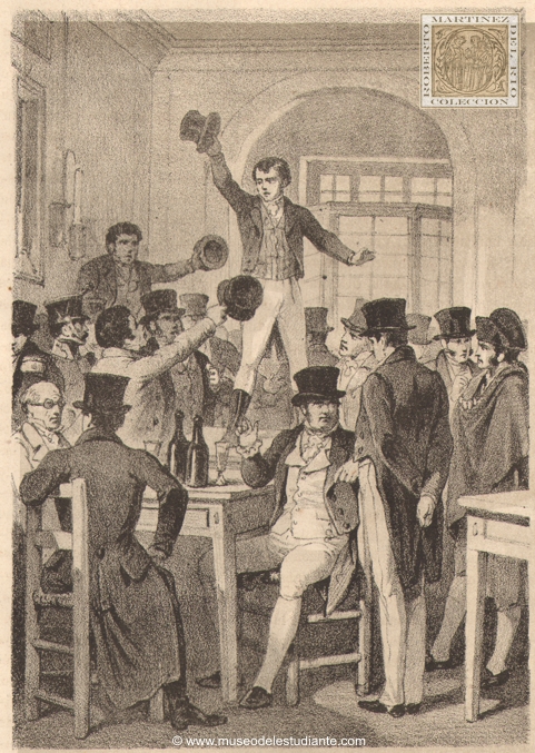 D. Salustiano Olzaga, colegial, pronuncia un discurso patritico  los concurrentes del caf Lorencini