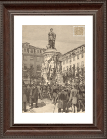 The Anglo-Portuguese conflict. Demonstration in front of the statue of Camoens. Students in the statues of navigators