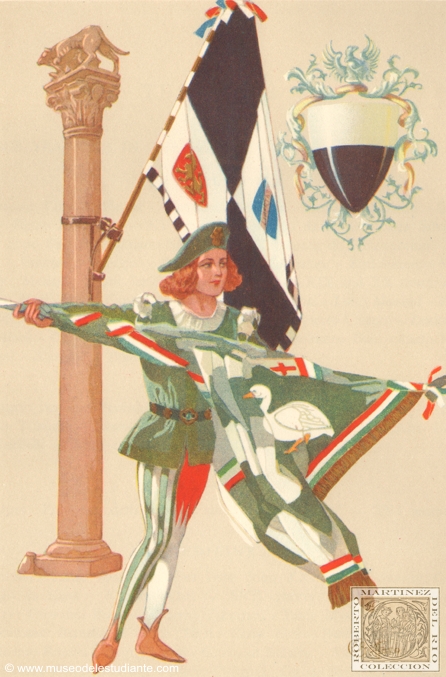 Royal University of Siena. City arms and standard bearer of the Contrada dell'Oca