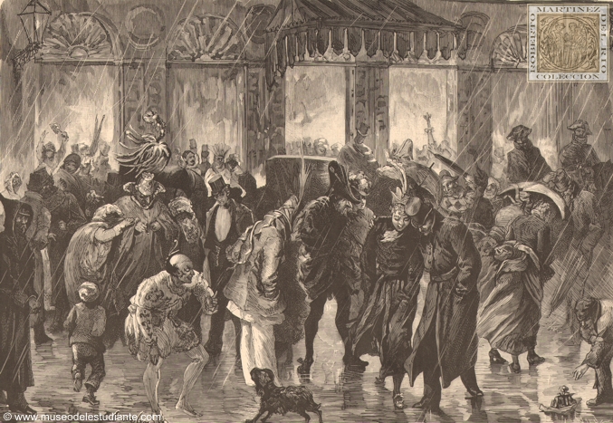 The exit of a masked ball