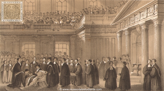 Admisión del Senior Wrangler "ad respondendum quaestioni", en el Senate House, cambridge, 1842