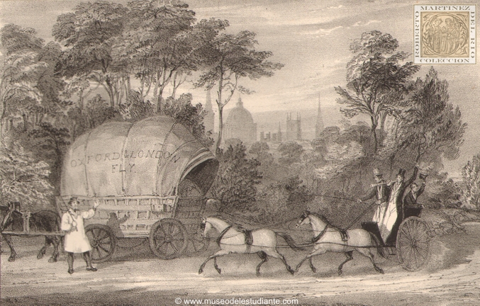 Estudiantes de la  Universidad de Oxford conduciendo un tndem, 1842