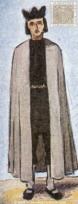Traje universitario segn la reforma del Obispo Antonio Agustn en 1575. Con manteo