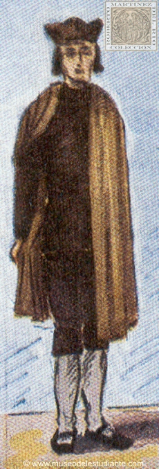 Traje universitario segn la reforma del Obispo Antonio Agustn en 1575. Con media capa