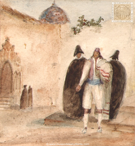 Husbandman and students at the door of a convent
