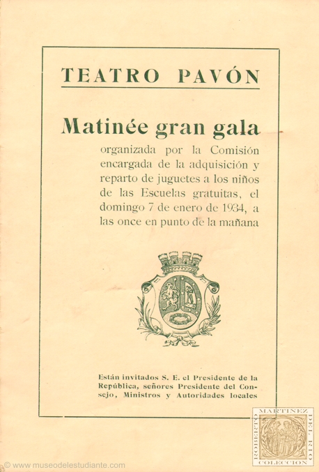Matine gran gala organizada por la Comisin encargada de la adquisicin y reparto de juguetes a los nios de las Escuelas gratuitas