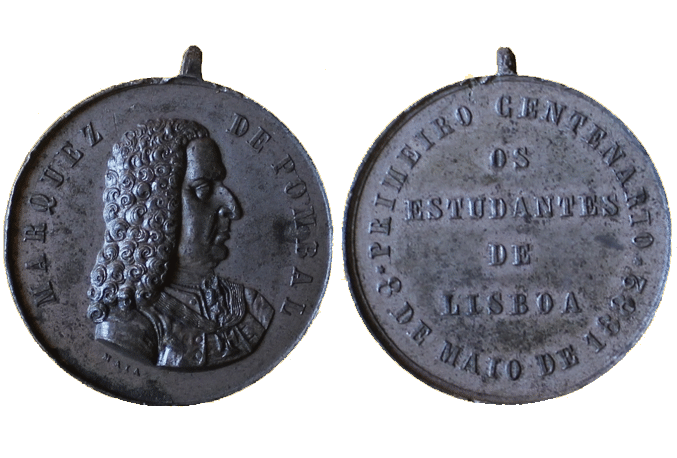Medalla de los estudiantes de Lisboa con motivo del primer centenario del fallecimiento del Marqus de Pombal