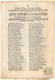 Cmica relacin, y pintura en ecos de una dama sevillana, por Domingo Maximo Zacharias Habec, &c. siendo estudiante en las Escuelas de la Compaa de Jess