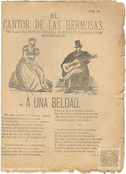 El cantor de las hermosas. Trovas de amor dedicadas al bello sexo por unos aficionados. A Una Beldad. Agua Va. Estudiantina. El Torero Andaluz
