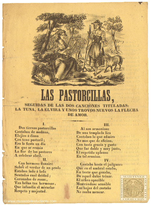 Las pastorcillas, seguidas de las dos canciones tituladas: La Tuna, La Elvira y unos trovos nuevos la flecha del amor