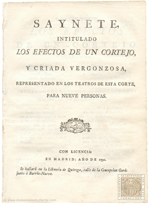 Saynete intitulado Los efectos de un cortejo y criada vergonzosa