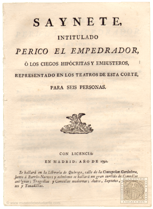 Saynete intitulado Perico el empedrador,  los ciegos hipcritas y embusteros
