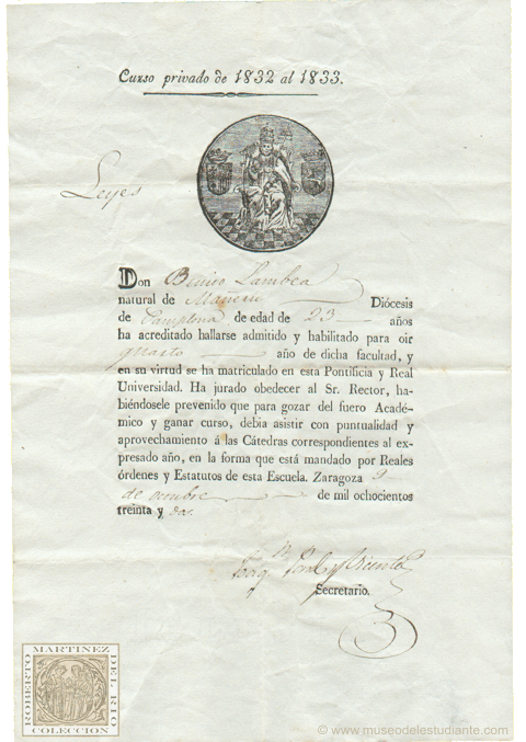 Certificado de matrcula en la Universidad de Zaragoza