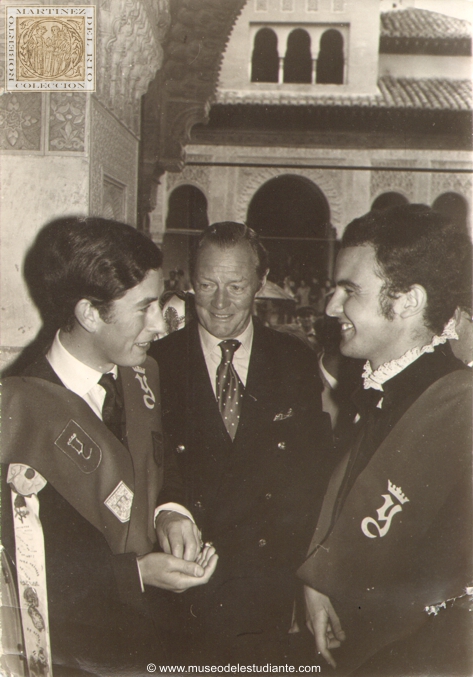 The Prince of Wales, Charles of England, received by a member of the Tuna at the Alhambra in Granada