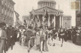 Historical procession of the students at the University of Paris: The retinue leaving the pantheon
