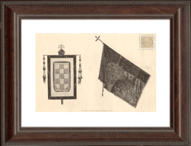 Emblems of the student demonstration in Madrid. The standard of the Cardinal Cisneros. Antique Flag of the University of Salamanca