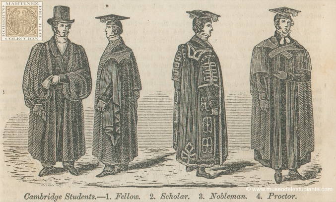 Cambridge students.- 1. Fellow, 2. Scholar, 3. Nobleman, 4. Proctor