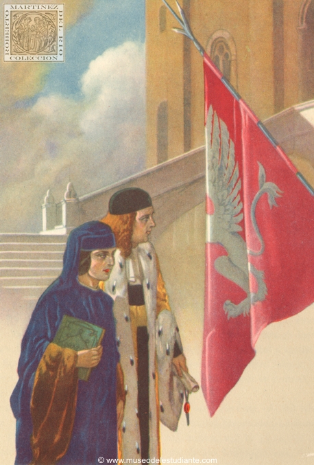 Royal University of Perugia. City flag and Rector Maximus