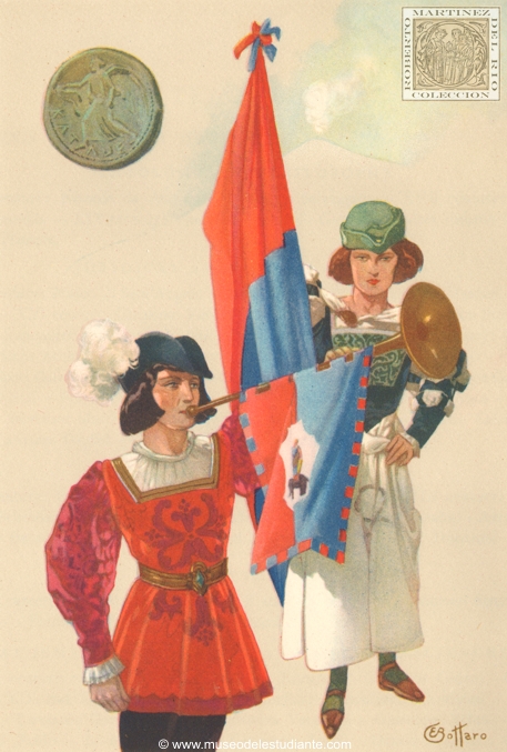 Royal University of Catania. Trumpeter and City flag. An old coin