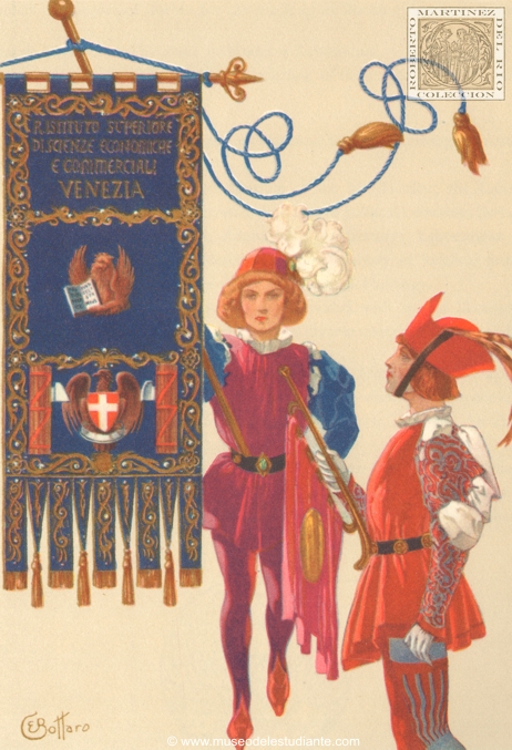 Royal Higher Institute of Economic and Commercial Sciences of Venice. Gonfalon and Trumpeter