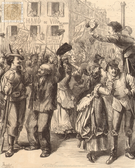 The war: defence of Paris students going to man the fortifications