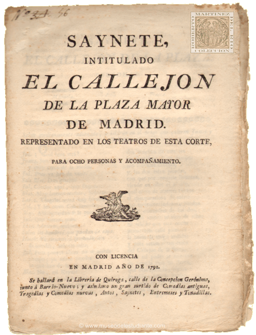 Saynete intitulado El callejn de la Plaza Mayor de Madrid