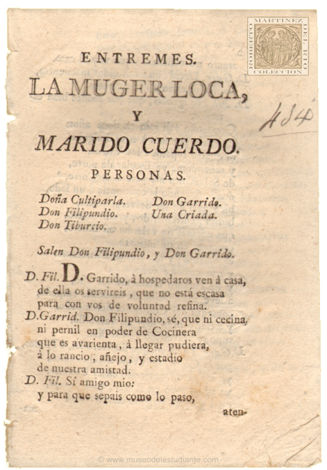 Entrems. La muger loca, y marido cuerdo